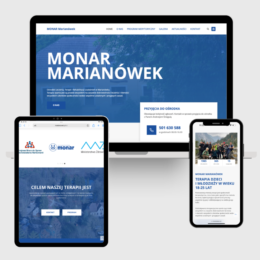 Monar Marianówek - modyfikacja istniejącej strony internetowej. naprawa strony internetowej