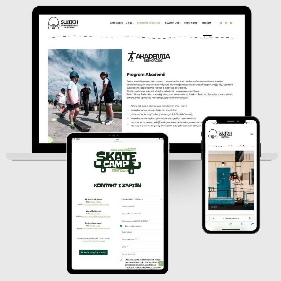Strona internetowa dla Stowarzyszenia Sportowego Switch. Projektowanie stron internetowych Szczecin.